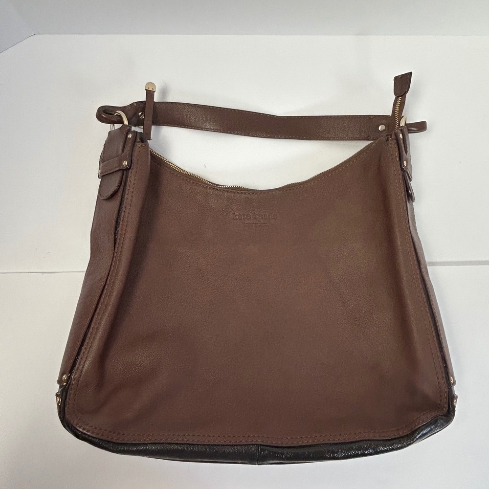Kate Spade New‎ York Leather Hobo Shoulder Bag Purse Brown Gold Tone Hardware - Picture 8 of 16